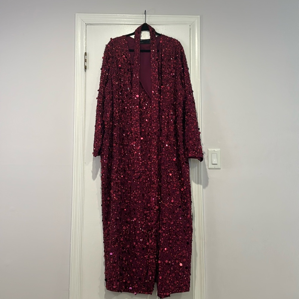 Asos-  magenta , sequin-  belted dress .